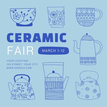 Designvorlage Announcement of the Ceramics Fair on Blue für Instagram