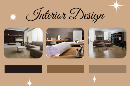 Home Interiors in Beige and Brown Mood Board Πρότυπο σχεδίασης