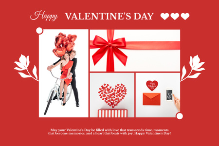 Valentine's Day Greeting With Happy Couple On Bike Mood Board Design Template