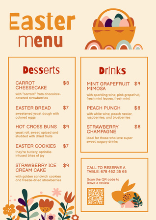 Easter Meals Offer with Eggs in Basket Menu Design Template