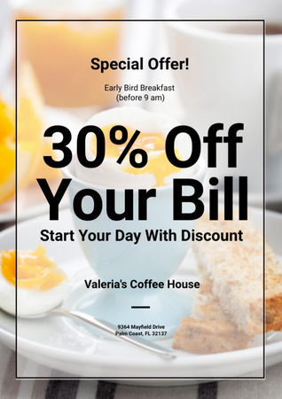 Early Bird Breakfast Discount Served Boiled Egg Flyer A4 Design Template