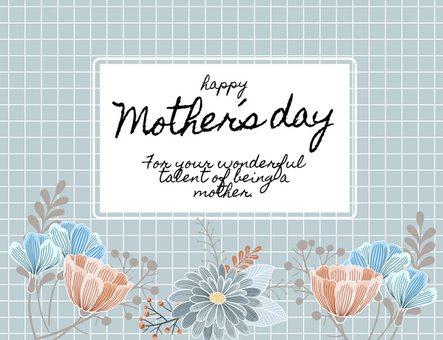 Mother's Day Greeting Text on Blue Thank You Card 5.5x4in Horizontal Design Template