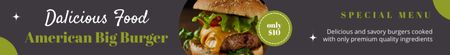 Plantilla de diseño de Oferta de Comida Deliciosa con American Big Burger Leaderboard 