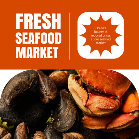 Ad of Fresh Fish on Market with Crab and Clams Instagram Design Template