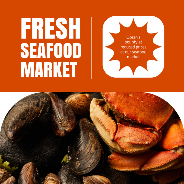 Ontwerpsjabloon van Instagram van Ad of Fresh Fish on Market with Crab and Clams