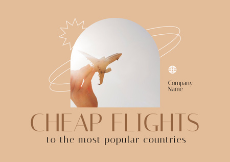 Cheap Flights Ad with Airplane Model Flyer A5 Horizontal Design Template
