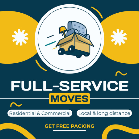 Moving Services Ad with Creative Illustration of Box on Wheels Instagram AD Design Template