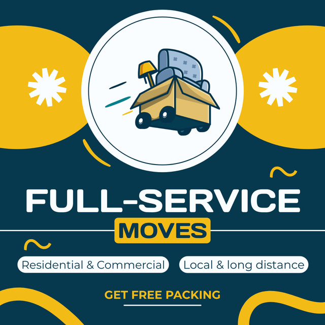Moving Services Ad with Creative Illustration of Box on Wheels Instagram AD Modelo de Design