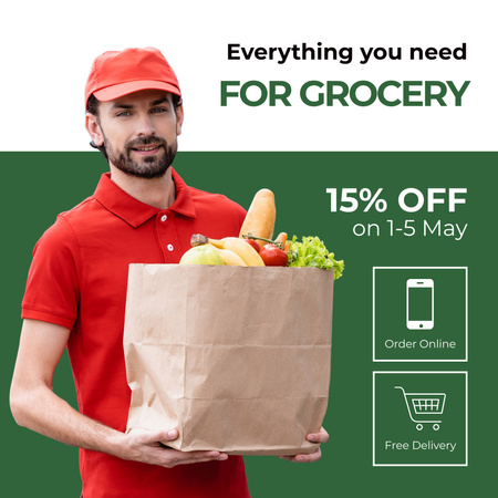 Groceries With Free Delivery And Discount Instagram Design Template