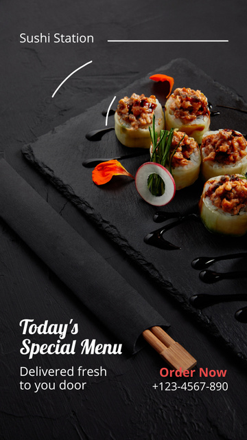 Designvorlage Restaurant Offer of Fresh Sushi für Instagram Video Story