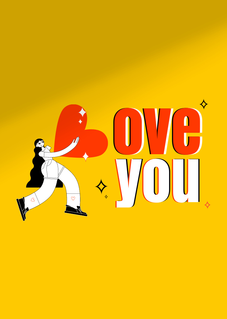 Love Phrase With Girl Holding Heart Postcard A6 Vertical – шаблон для дизайна