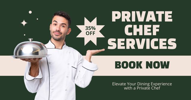 Platilla de diseño Private Chef Services Offer with Tasty Dish in Chef's Hands Facebook AD