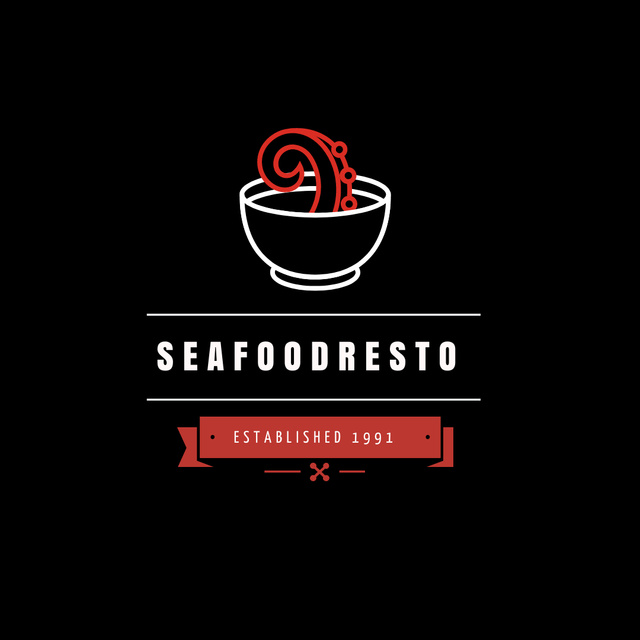 Seafood Restaurant Ad with Octopus Logo 1080x1080px Tasarım Şablonu