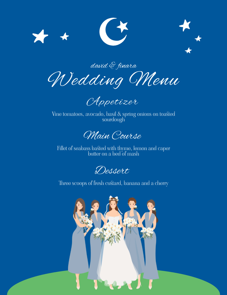 Wedding Appetizers List with Bride and Bridesmaids Menu 8.5x11in Tasarım Şablonu