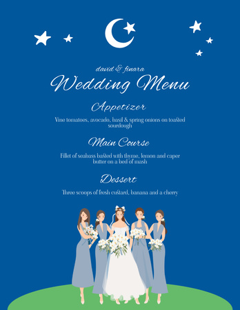 Wedding Dishes List with Bride and Bridesmaids Menu 8.5x11in Design Template