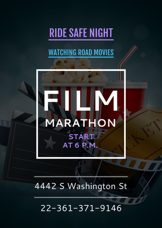 Ontwerpsjabloon van Flyer A6 van Aankondiging filmmarathon met popcorn
