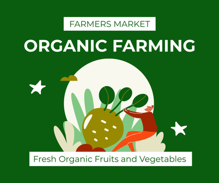 Friss zöldségek és gyümölcsök ajánlata a gazdálkodóval és a betakarítással Facebook tervezősablon