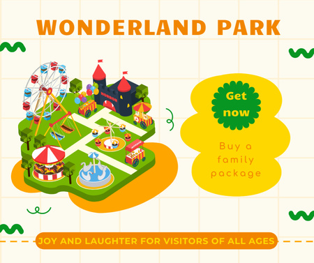 Plantilla de diseño de Wonderland Park ofrece alegría con pase de paquete familiar Facebook 