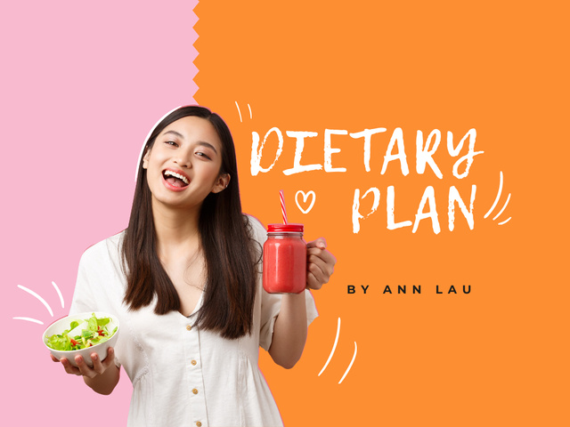 Dietary Plan with Girl holding Healthy Food Presentationデザインテンプレート