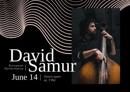 Music Concert Invitation with Double Bass Player Flyer A6 Horizontal Design Template