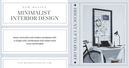 Interior Design Ad with Minimalistic Workplace Facebook AD – шаблон для дизайну