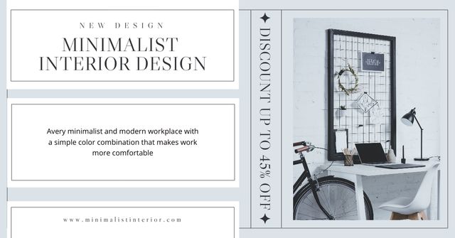 Interior Design Ad with Minimalistic Workplace Facebook AD Modelo de Design
