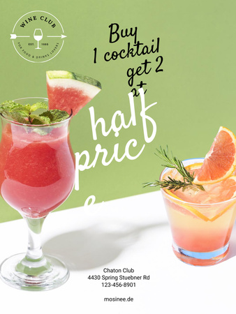 Designvorlage Angebot zum halben Preis mit Cocktails in Gläsern für Poster US
