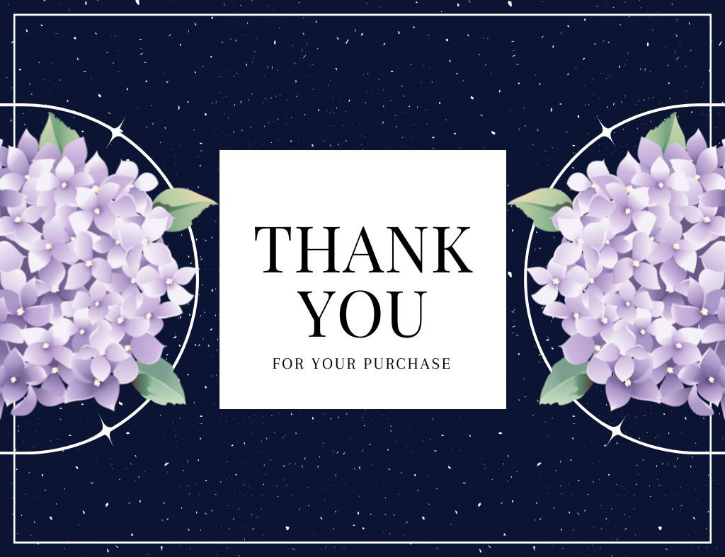 Thank You for Your Purchase Message with Purple Hydrangeas Thank You Card 5.5x4in Horizontal Modelo de Design