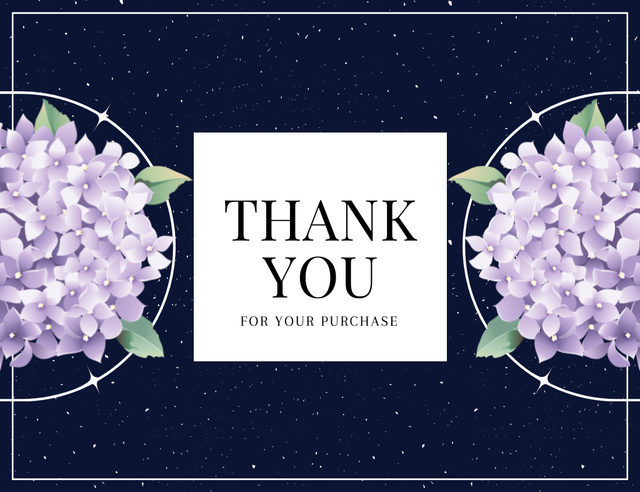 Thank You for Your Purchase Message with Purple Hydrangeas Thank You Card 5.5x4in Horizontal Design Template