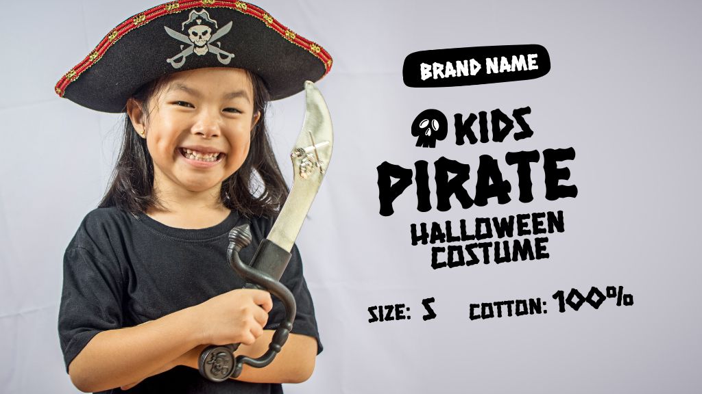 Kids Pirate Halloween Costume Offer Label 3.5x2in Šablona návrhu