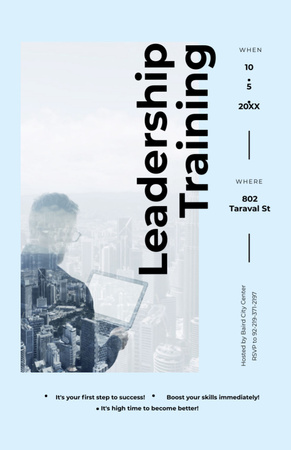 Modèle de visuel Formation initiale en leadership avec homme d'affaires et paysage urbain - Invitation 5.5x8.5in