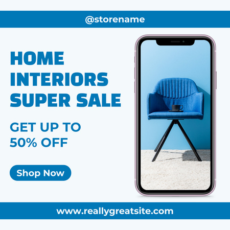 Designvorlage Home Interior Artikel Super Sale Blau für Instagram AD