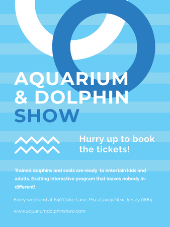 Szablon projektu Niesamowite ogłoszenie o akwarium i pokazie delfinów w kolorze niebieskim Poster US