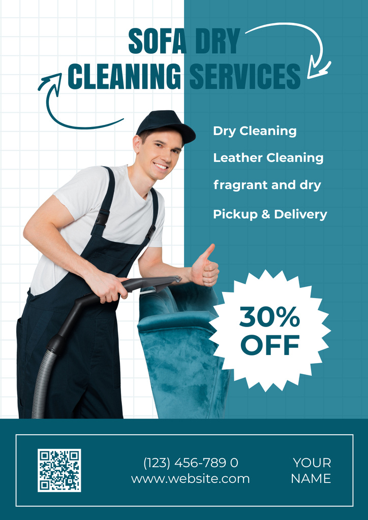 Sofa Dry Cleaning Services with Discount Poster Tasarım Şablonu