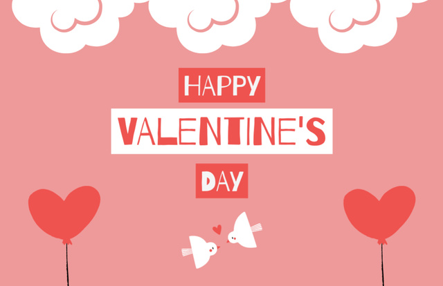 Happy Valentine's Day Greeting with Love Birds in Pink Thank You Card 5.5x8.5in Šablona návrhu