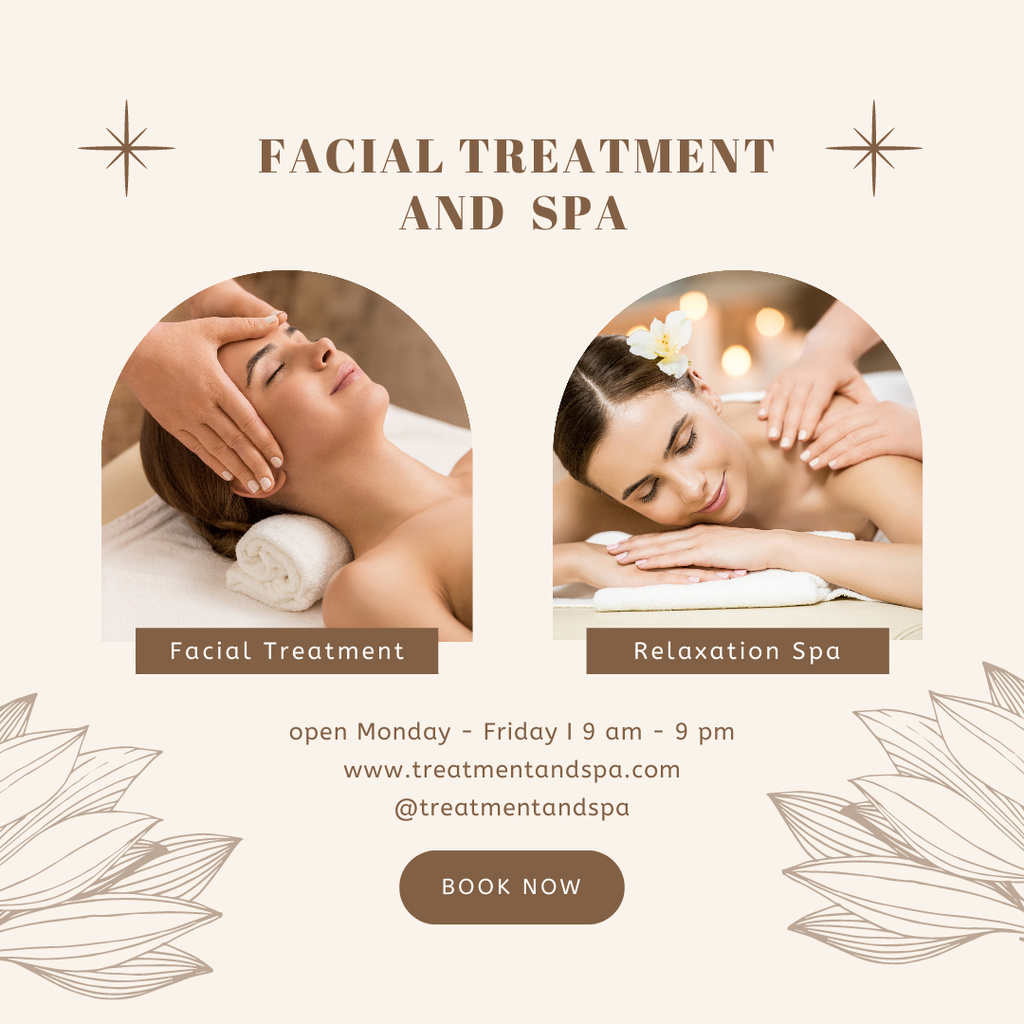 Spa And Facial Treatment Offer with Lake Lilies Instagram Design Template