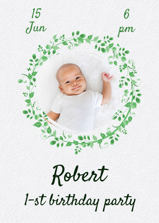 First Birthday Party of Little Boy Announcement Invitation Design Template