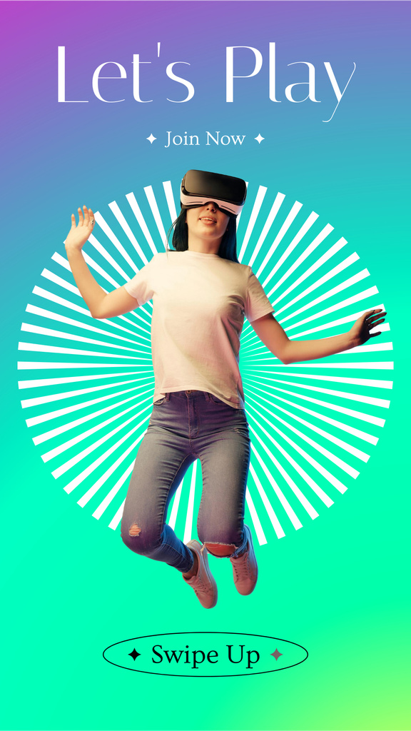 Ontwerpsjabloon van Instagram Story van Game Invitation with Woman in Virtual Reality Glasses