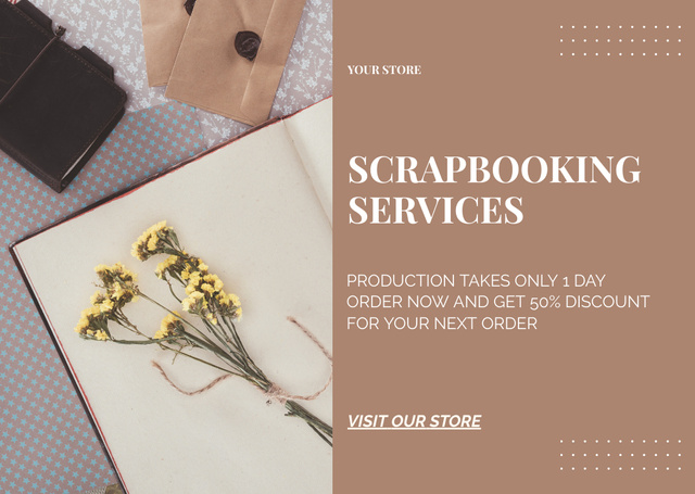 Designvorlage Scrapbooking Services Offer With Discount für Card