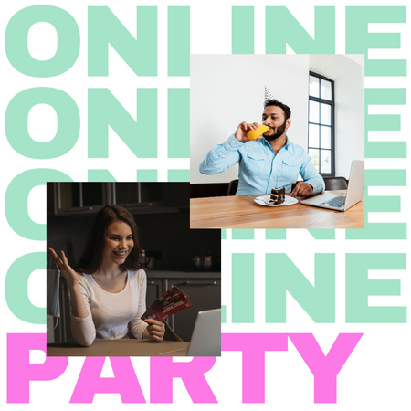 Plantilla de diseño de invitación de fiesta en línea con chica sosteniendo molino de viento de juguete Instagram 