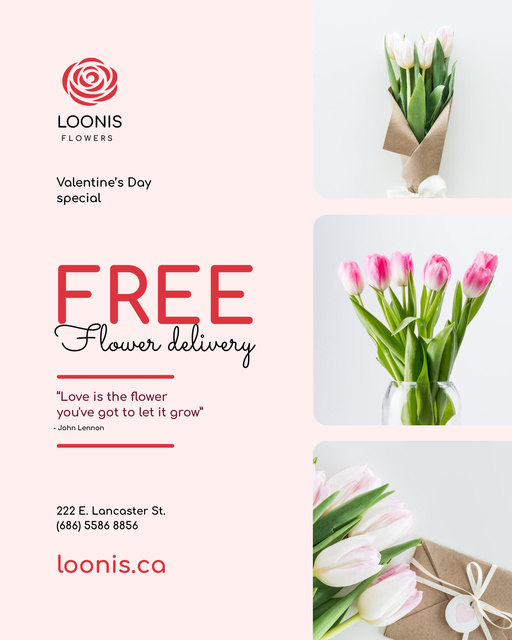 Flowers Delivery Ad on Valentine's Day Poster 16x20in Tasarım Şablonu