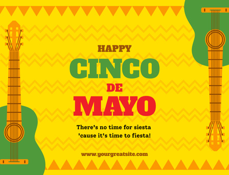 Template di design Saluto del Cinco de Mayo con la chitarra verde Postcard 4.2x5.5in