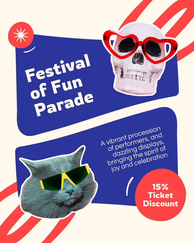 Ontwerpsjabloon van Instagram Post Vertical van Amusing Festival Of Fun Parade With Performance And Discount