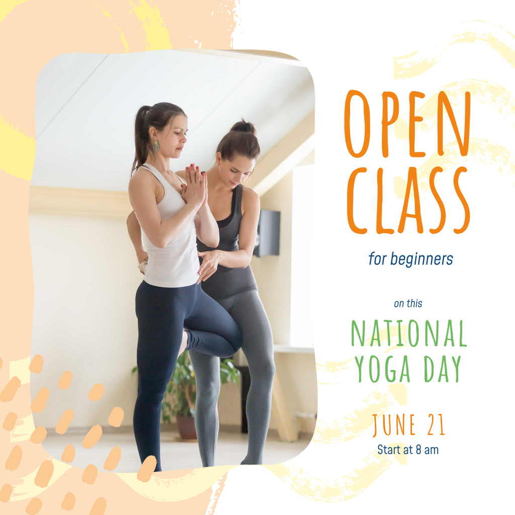 Template di design National Yoga Day with Woman practicing yoga with coach Instagram