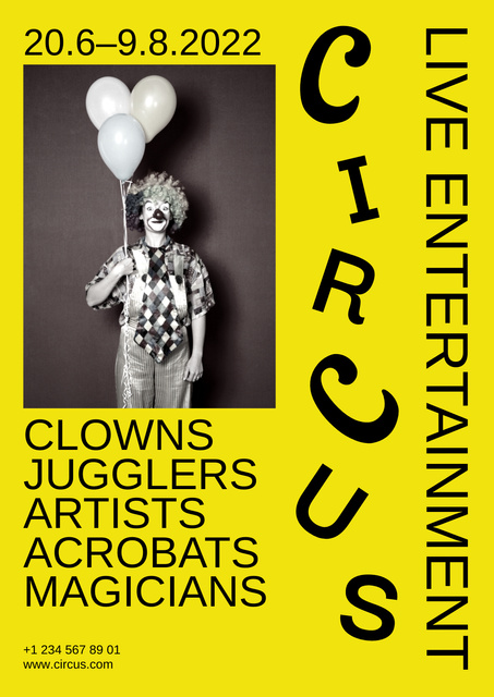 Amazing Circus Show Announcement with Clown And Balloons Poster Modelo de Design