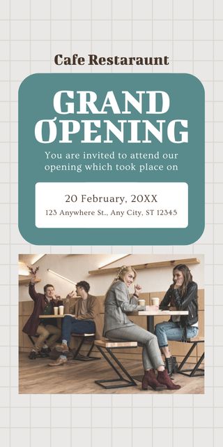 Cafe And Restaurant Grand Opening Announcement In February Graphic Modelo de Design