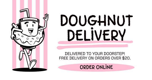 Ontwerpsjabloon van Facebook AD van Doughnut Delivery Ad with Cup and Donut Cute Illustration