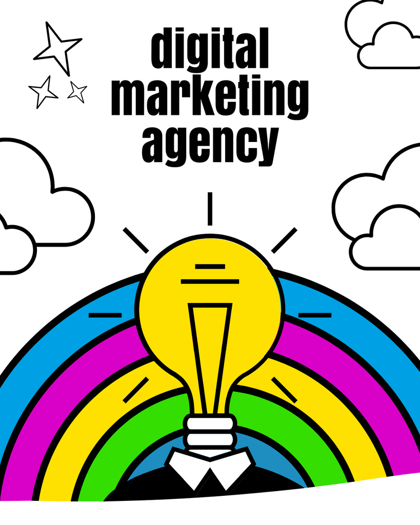 Ontwerpsjabloon van Instagram Post Vertical van Digital Marketing Agency Service Offer with Yellow Light Bulb
