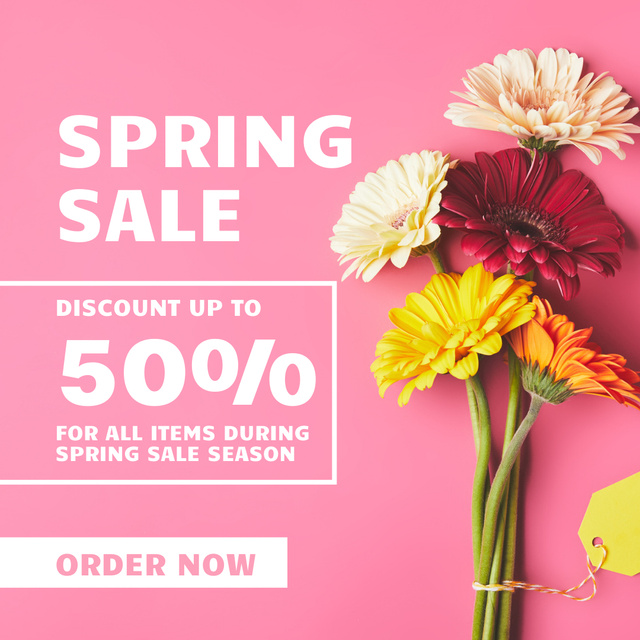 Seasonal Spring Sale Announcement with Cute Flowers Instagram AD Πρότυπο σχεδίασης
