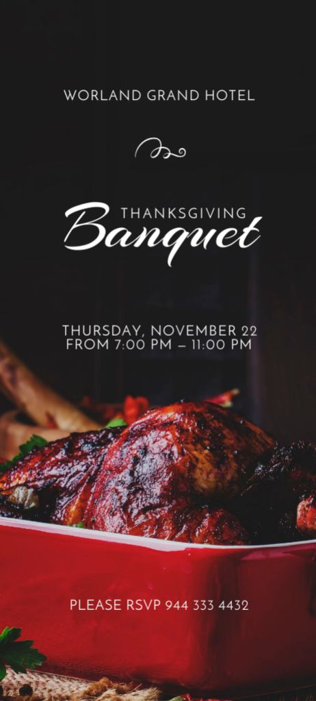 Szablon projektu Tasty Roasted Thanksgiving Turkey for Banquet Invitation 9.5x21cm